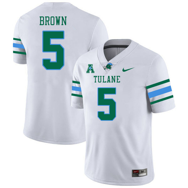 Tulane Green Wave #5 Yulkeith Brown College Football Jerseys Stitched Sale-White
